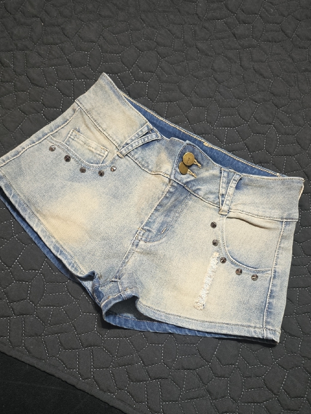 Light Blue Stud-Accent Denim Shorts for Women